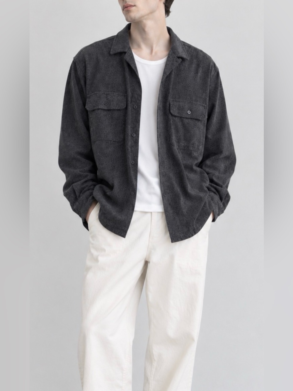 JW AndersonxUniqlo Men's Charcoal Button-Down Casual Shirt Jacket